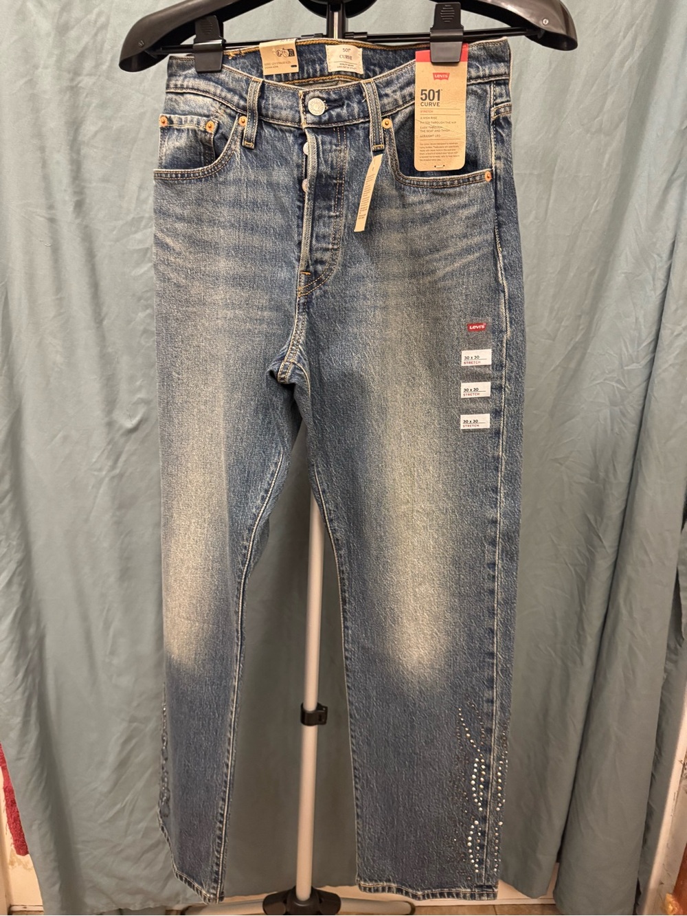 Levi’s 501 Curve Embellished Rhinestone Straight Leg Jeans Women’s 30x30 NWT